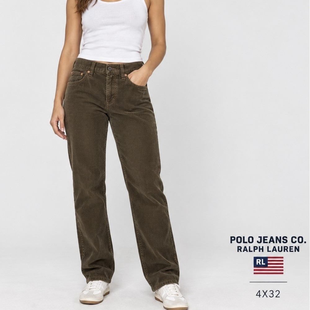 Polo Jeans Co Ralph Lauren Women 4x32 Brown Corduroy Pants Low Rise Stretch Y2K